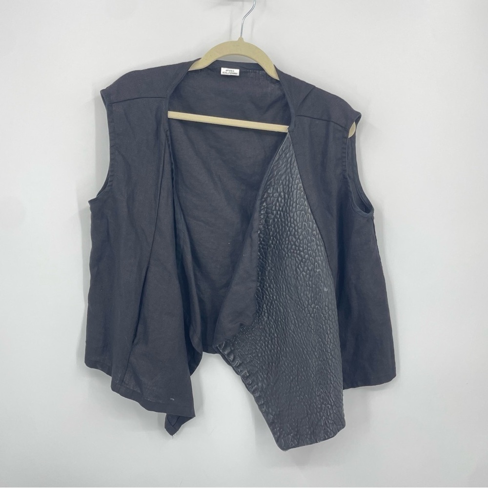Artists & Revolutionaries Womens OS black linen leather vest Lagenlook